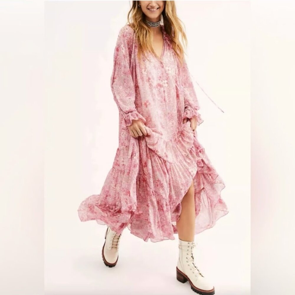 Free People Feeling Groovy Maxi Dress in Pink Floral - Size XS